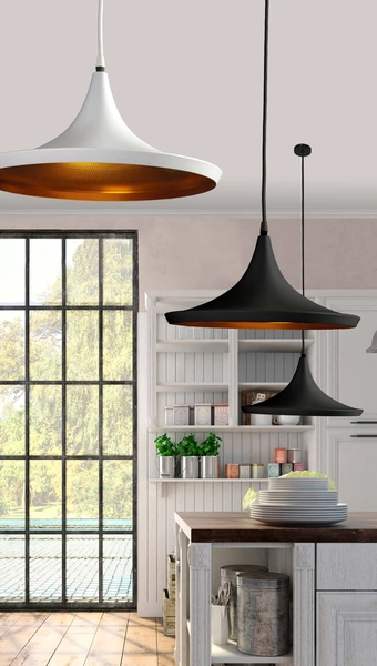 Okrągła lampa wisząca Chink loftowa do kuchni biała złota