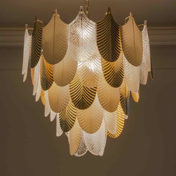 Designerska lampa wisząca do salonu Palermo P21070AU metal szkło złota