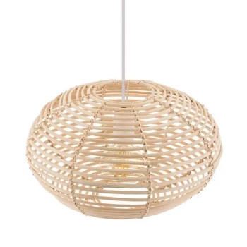 Lampa wisząca Rattan 11153 klatka cage japandi drewniana metalowa biała
