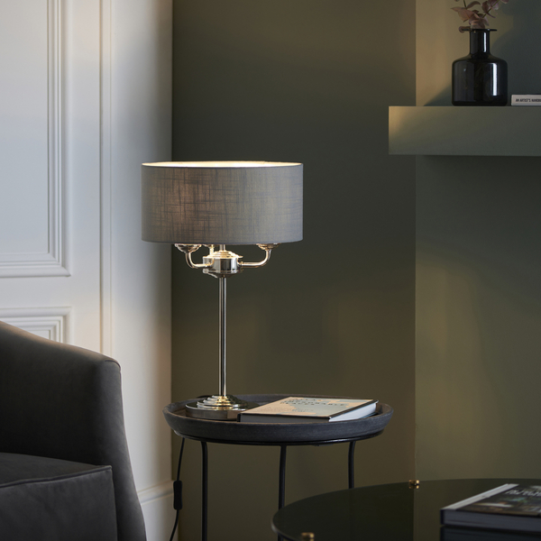 Lampka stojąca klasyczna Highclere 99149 Endon z abażurem srebrna