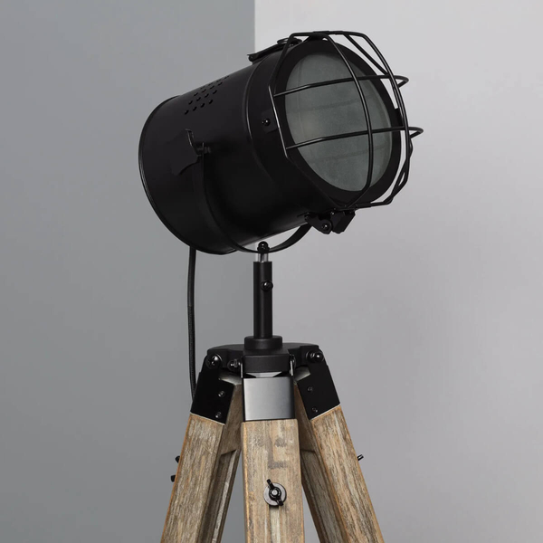 Podłogowa lampa Retro ABR-RRV-C-E27 Abruzzo reflektor drewniany czarny
