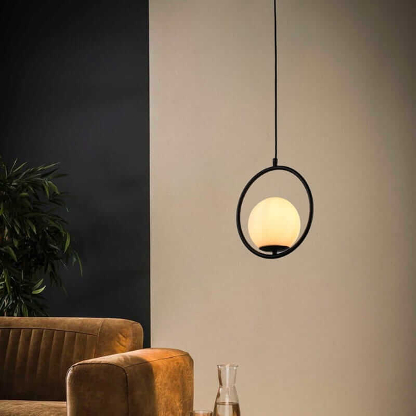 Wisząca lampa Milano ABR-LWMR-E27 Abruzzo bańka zwis czarna biała