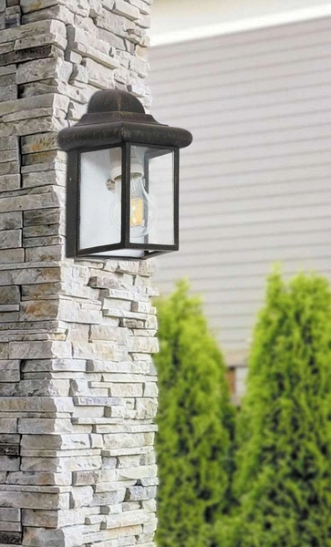 Zewnętrzna LAMPA ścienna NORVICH 8754 Rabalux elewacyjna OPRAWA ogrodowy kinkiet outdoor IP43 antyczne złoto przezroczysty