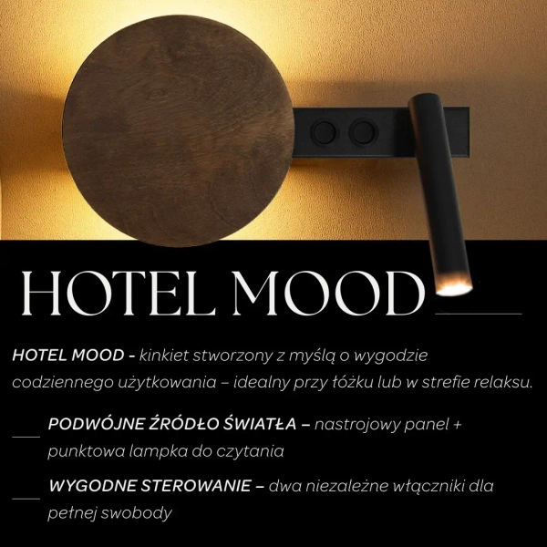 Regulowana lampa naścienna Hotel Mood 41364 z włącznikiem czarna brązowa