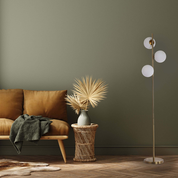 Złota podłogowa lampa Dorado LP-002/3F Light Prestige mleczne kule do salonu