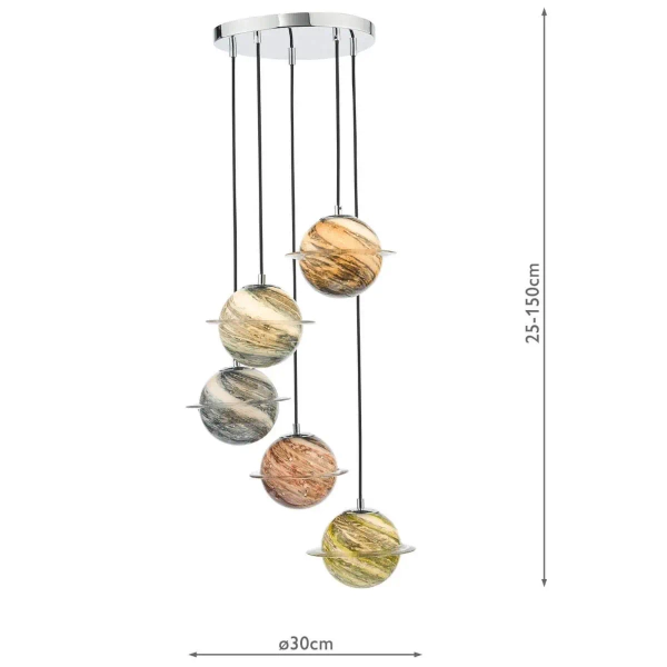 Molekułowa wisząca lampa Cygnus CYG0555 planety szklana beżowa chrom