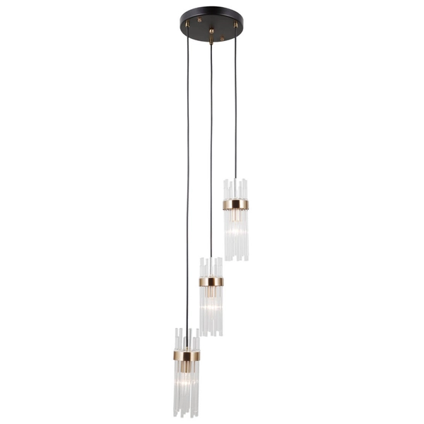 Wisząca lampa nad stół Taraso PND-40760-3-BK-HBR czarny złoty przezroczysty