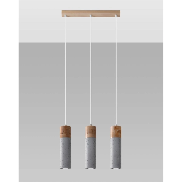 Skandynawska lampa wisząca SL.0967 3-punktowa beton drewno