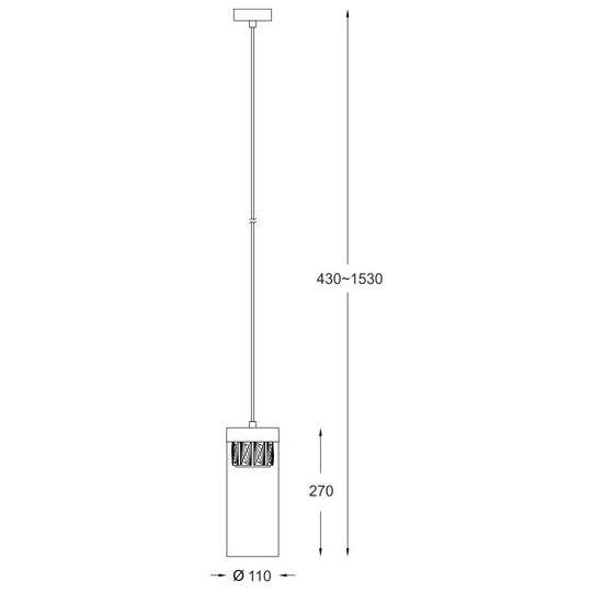 Wisząca lampa GEM P0389-01D-F4AC tuba szklana chrom przezroczysty