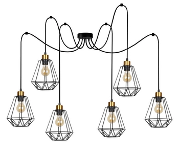 Druciana lampa wisząca Primo industrial pająk czarny złoty