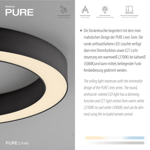 Owalna lampa sufitowa PURE LINES czarna 6310-13 1xLED 21W 2200-5500K na pilot CCT