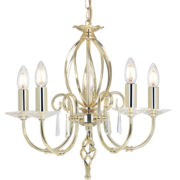 Świecznikowa LAMPA wisząca AEGEAN AG5-POL-BRASS Elstead metalowa OPRAWA glamour ZWIS crystal mosiądz