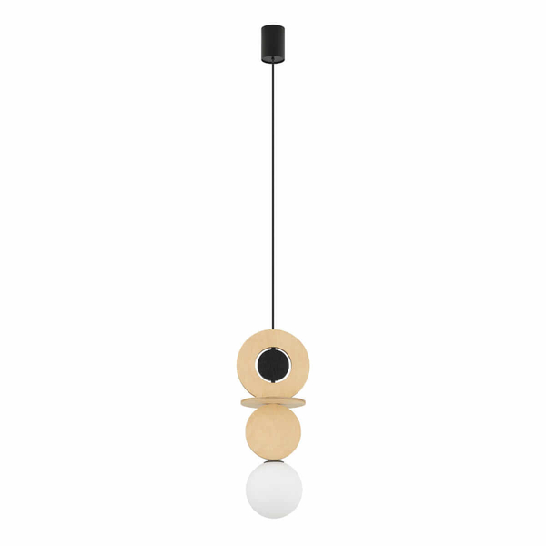 Standardowa lampa wisząca Drops 11173 kula drewniana szklana biała czarna