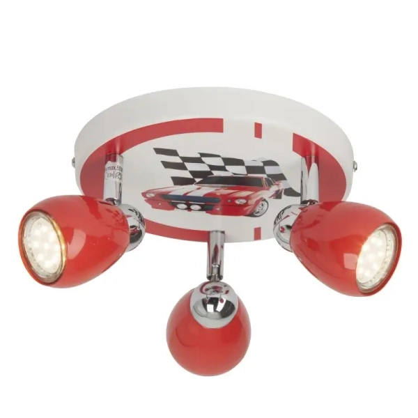 Potrójna lampa sufitowa Racing G56134/71 auto do pokoju dziecięcego czerwona