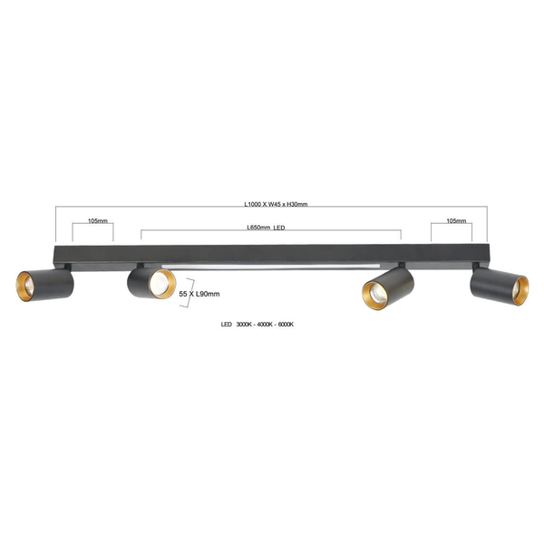 Reflektorki sufitowe Perugia LP-0703/4C BK Light Prestige LED 50W 3000-6000K czarna