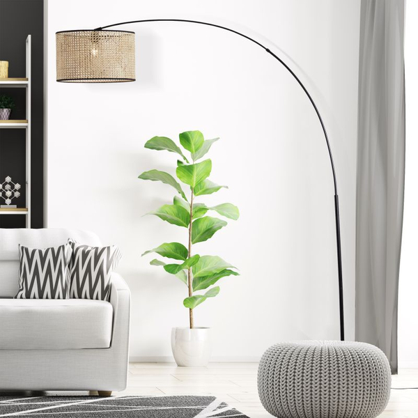 Łukowa lampa podłogowa Wiley 93138/06 rattanowy abażur beż czarny