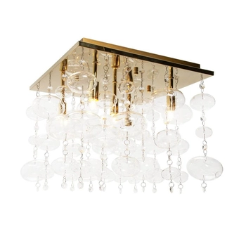 Kwadratowa lampa sufitowa Elli plafon z kryształkami złoty