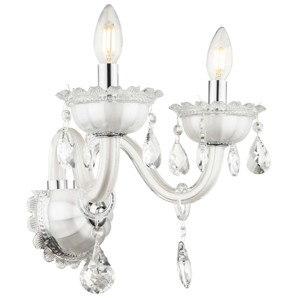 Kinkiet LAMPA ścienna TEEJAY 64118-2W Globo świecznikowa OPRAWA pałacowa z kryształkami maria teresa biała