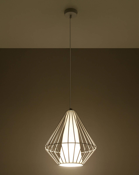 Druciana LAMPA wisząca SL.0297 industrialna OPRAWA zwis druciak metalowy klatka skeleton biały
