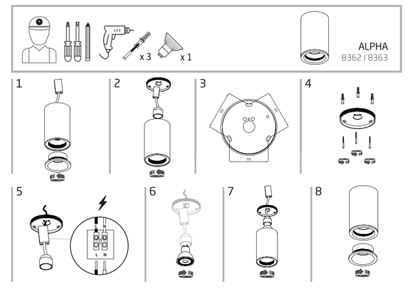Biały downlight metalowy Alpha 8362 sufitowa lampa łazienkowa