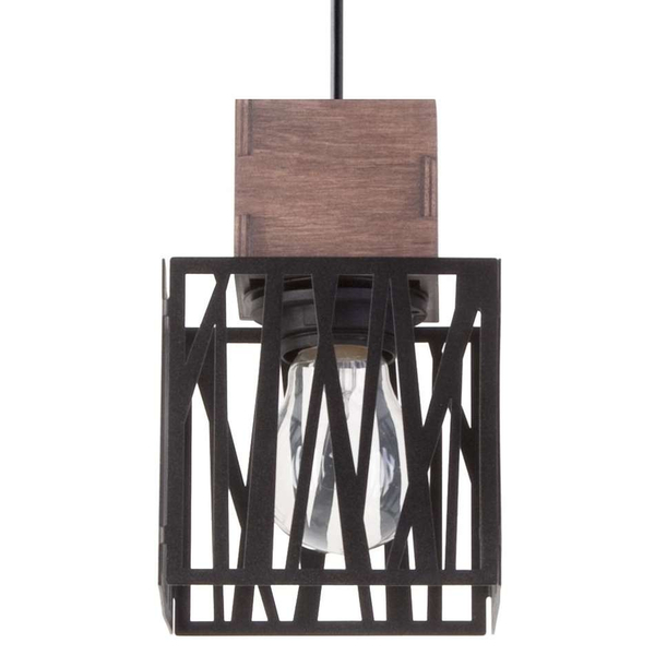 LAMPA wisząca DALI 31478 Sigma kwadratowa OPRAWA metalowy ZWIS klatka hygge drewno czarna
