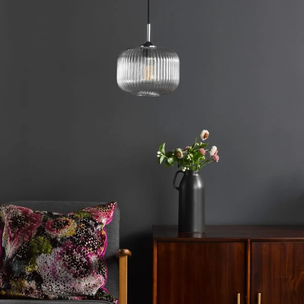 Regulowana wisząca lampa Demarius DEM0108 ryflowany szklany przezroczysty