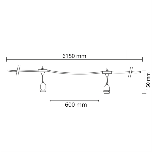 Sznur dekoracjny przewód z oprawkami E27 10szt 6m czarny