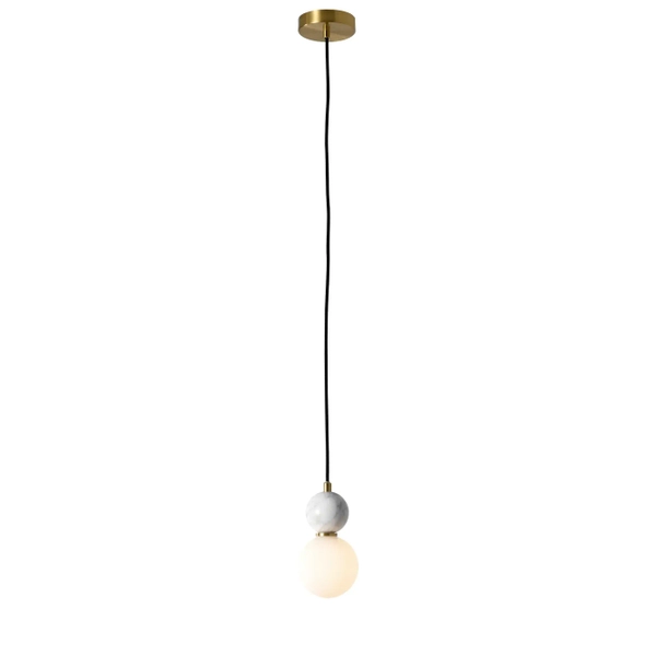 Lampa wisząca kula Bilo PL0137 do salonu marmur biała mosiądz