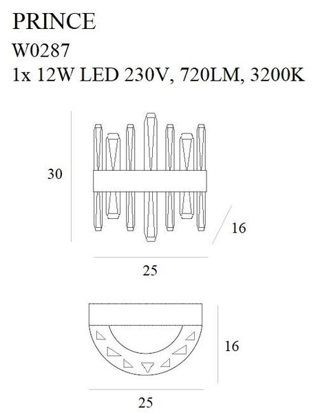 Kinkiet LAMPA ścienna PRINCE W0287 Maxlight metalowa OPRAWA glamour LED 12W 3200L crystal złota