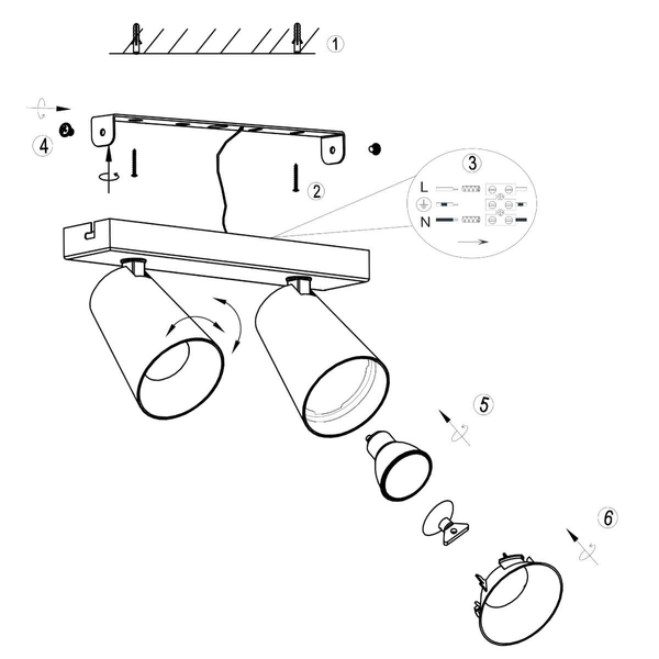Reflektorowa lampa sufitowa Sharp 817100232 z regulacją tuby czarna