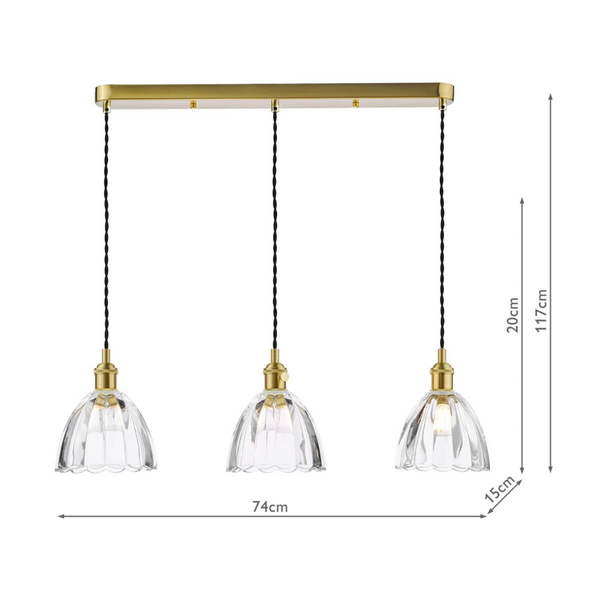 Szklana lampa wisząca Hadano HAD3640-11 do salonu mosiądz przezroczysty