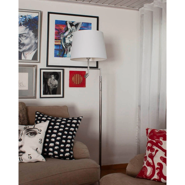 Biała lampa podłogowa Orlando regulowana stojąca do sypialni