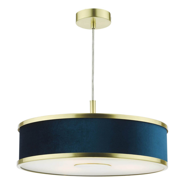 Materiałowa lampa wisząca Alvaro ALV1023 okragła mosiądz niebieski