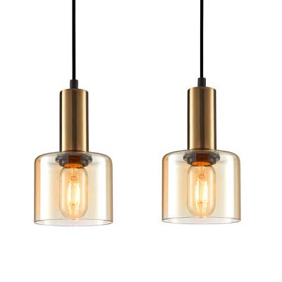 Sypialniana lampa wisząca Santia PND-65342-3-BRO+AMB nad łóżko miedziana bursztynowa