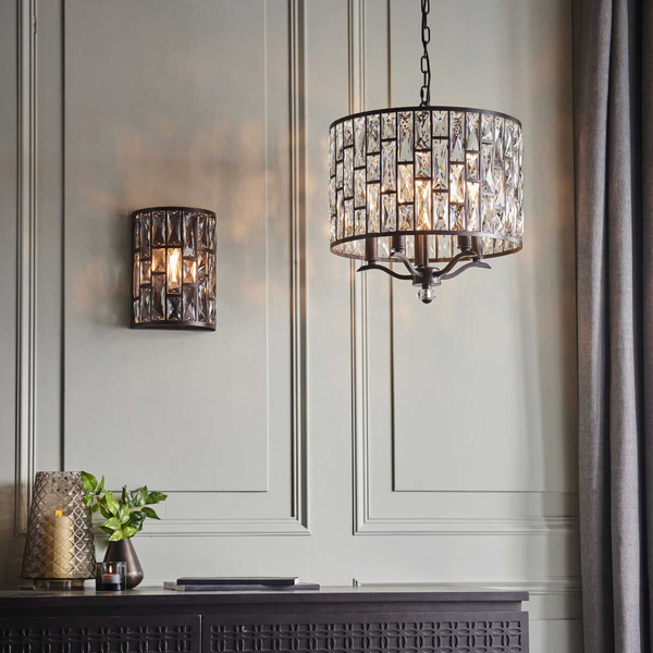 Kryształowa lampa wisząca Belle 69390 Endon glamour czarna przezroczysta