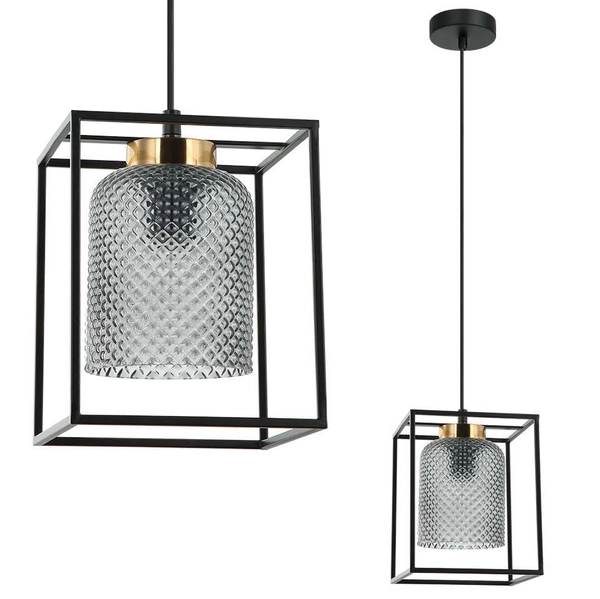 Industrialna LAMPA wisząca SINELLA PND-23231-1-BK+SG Italux szklany ZWIS loftowa klatka czarny