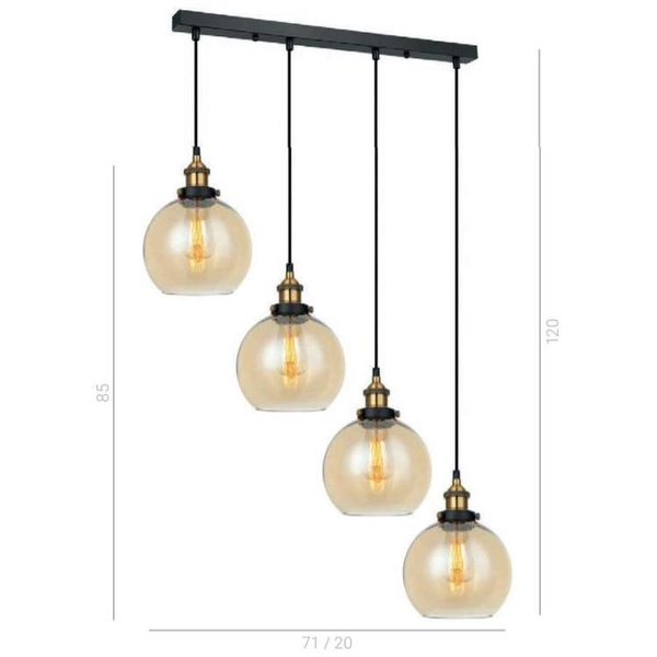 Skandynawska LAMPA wisząca CARDENA MDM-4330/4 GD+AMB Italux szklana OPRAWA kaskada ZWIS loftowy kule balls bursztynowe