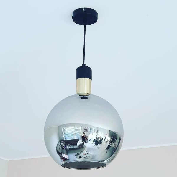 Szklana wisząca lampa Julius 34438/28/65 Lucide loftowa czarna złota