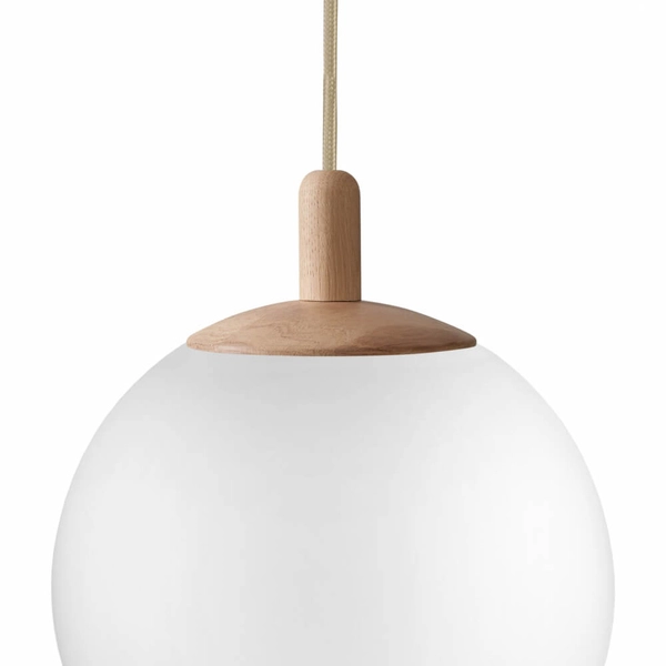 Wisząca lampa okrągła ALUR 11146119 Kaspa kula ball biała dąb