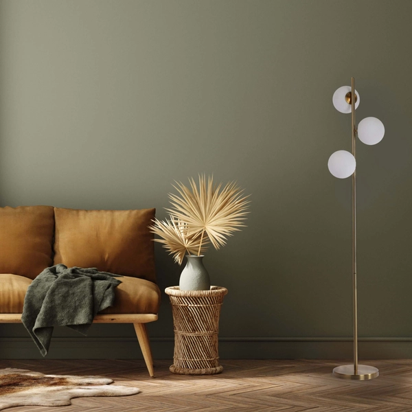 Złota podłogowa lampa Dorado LP-002/3F Light Prestige mleczne kule do salonu