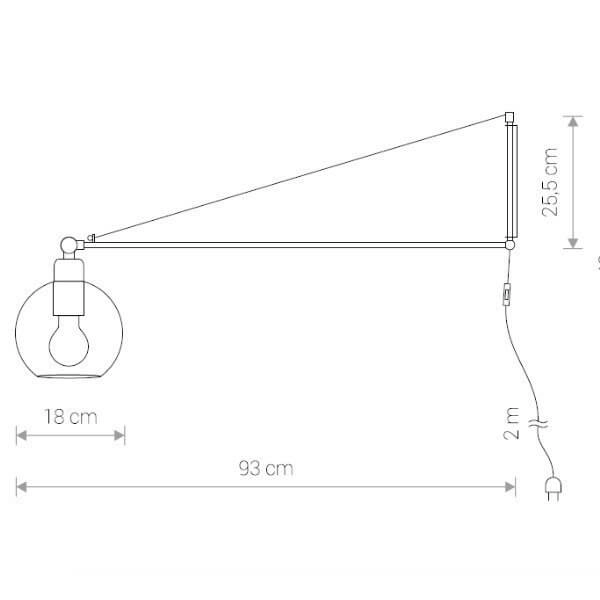 Kinkiet LAMPA ścienna CRANE 9374 Nowodvorski industrialna OPRAWA na wysięgniku szklana kula ball loft przydymiona
