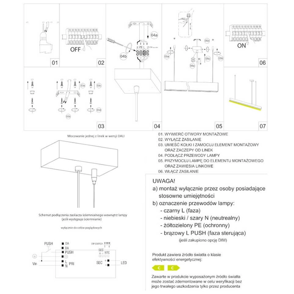 Lampa zwisająca Lupinus 5115011102-1 Elkim LED 24W 3000K podłużna biała