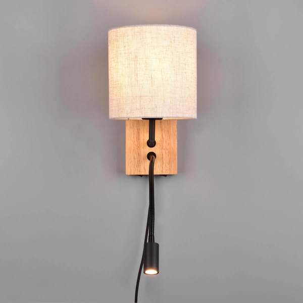 Kinkiet abażurowy ELDRA DL236212879 LED 3,1W 3000K drewniany czarny beżowy