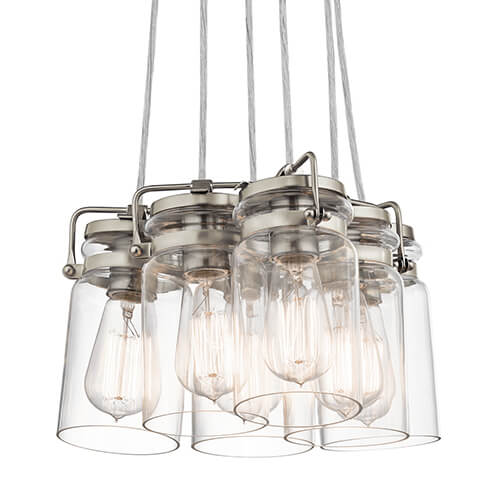 Zwisająca lampa Brinley KL-BRINLEY6-NI Kichler szklana przezroczysta nikiel