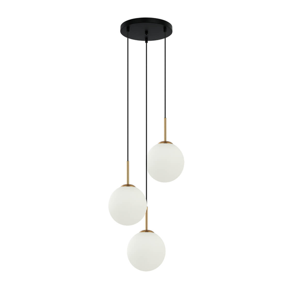 Kulista lampa zwisająca Deore PND-5578-3S-BRO-BK Italux szklana biała złota czarna