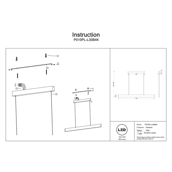 Lampa wisząca Step P010PL-L30B4K Maytoni LED 30W 4000K salonowa czarna