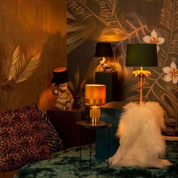 Dekoracyjna LAMPKA stojąca GUST 10503/81/30 Lucide abażurowa LAMPA stołowa goryl czarny złoty