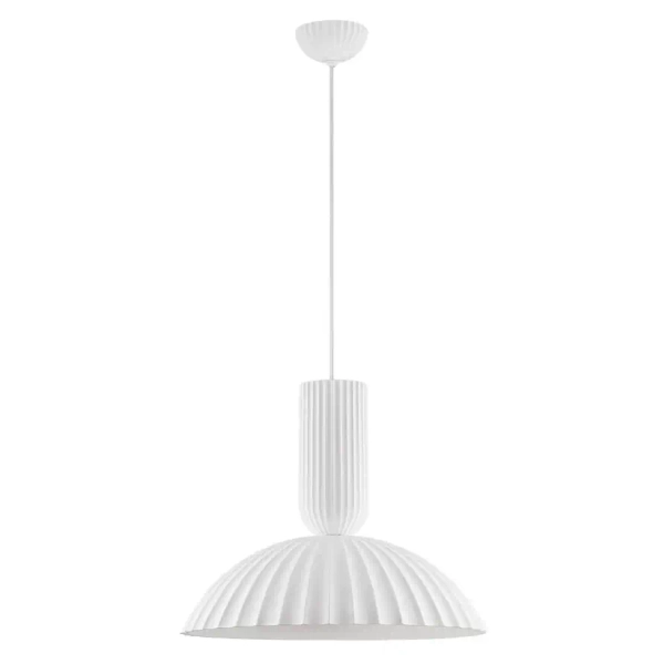 Kopułowa lampa wisząca GIRONTO LE45305 z gipsu ryflowana biała