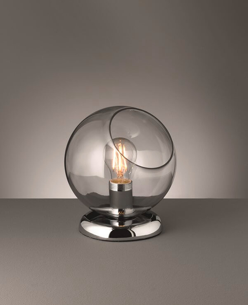 Stołowa LAMPA stojąca R50071054 nocna LAMPKA szklana kula ball chrom przydymiona