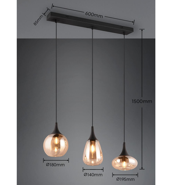 Potrójna lampa nad stół VESTARI DL313317000 szkło czarna bursztynowa